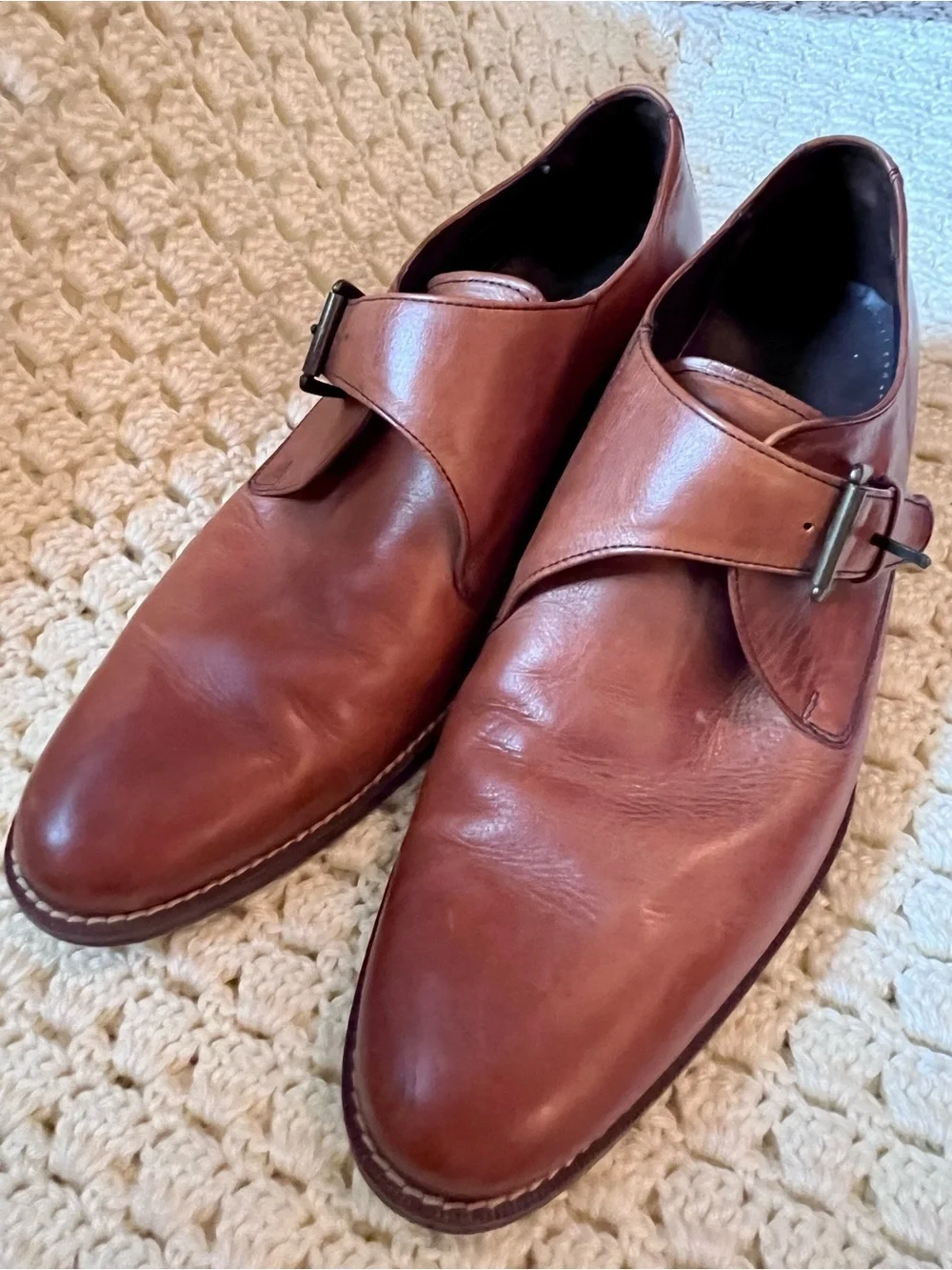 Cole Haan Tan Leather Single Monk Strap Oxfords